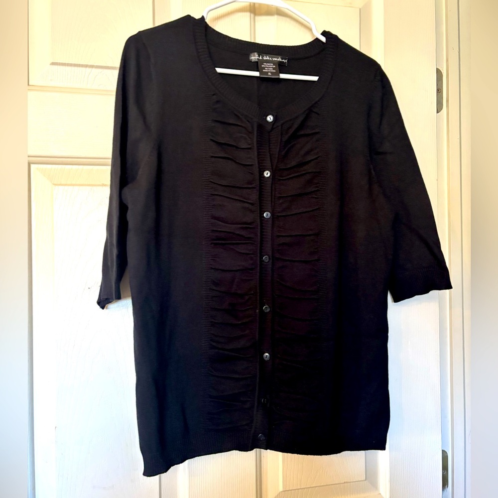 Black United States Sweater, Elegant Banded Waist W/Scrunched Button Up Chest XL